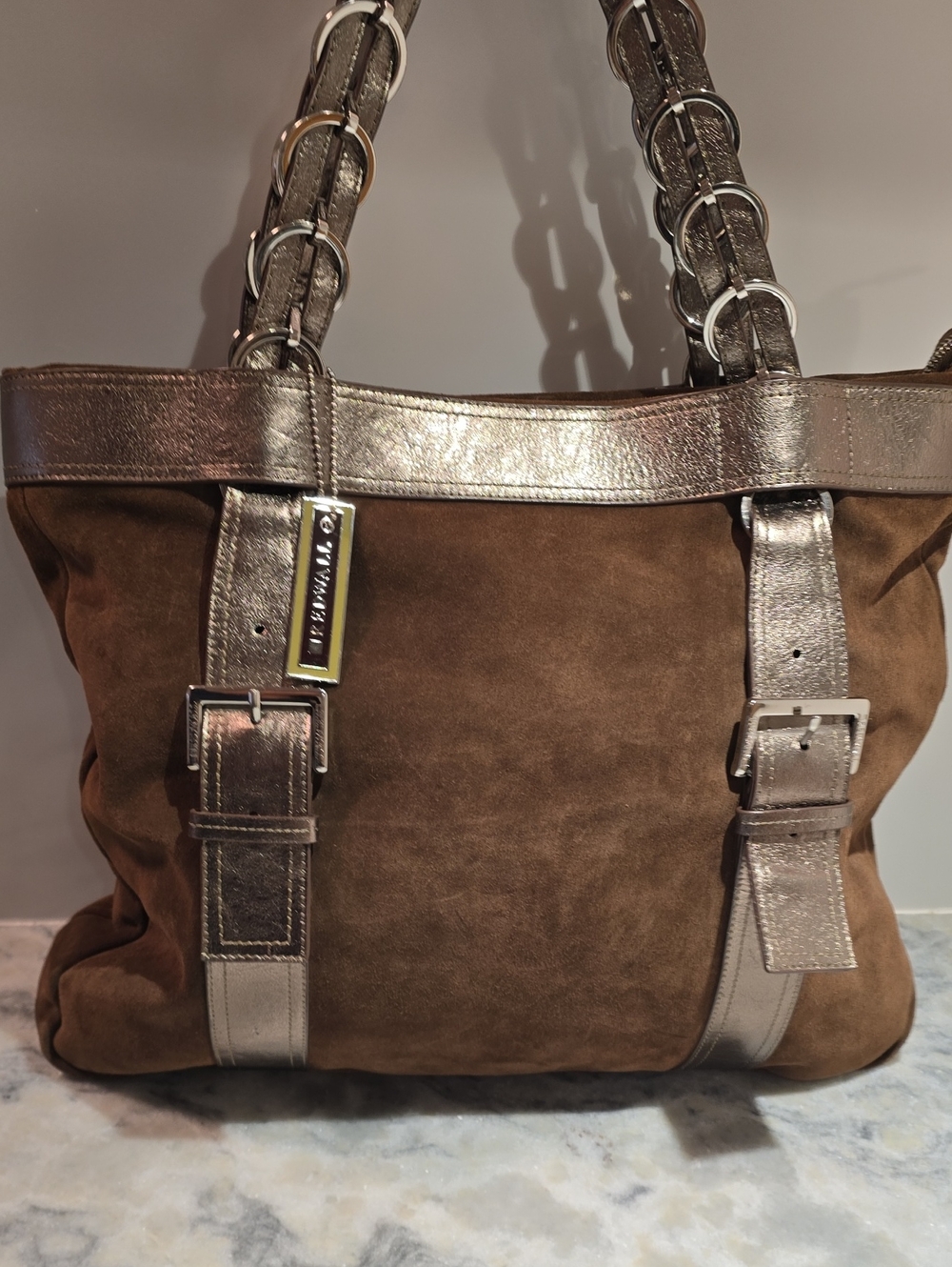 Y2k Metallic Trim Brown Suede Tote Bag by Redwall